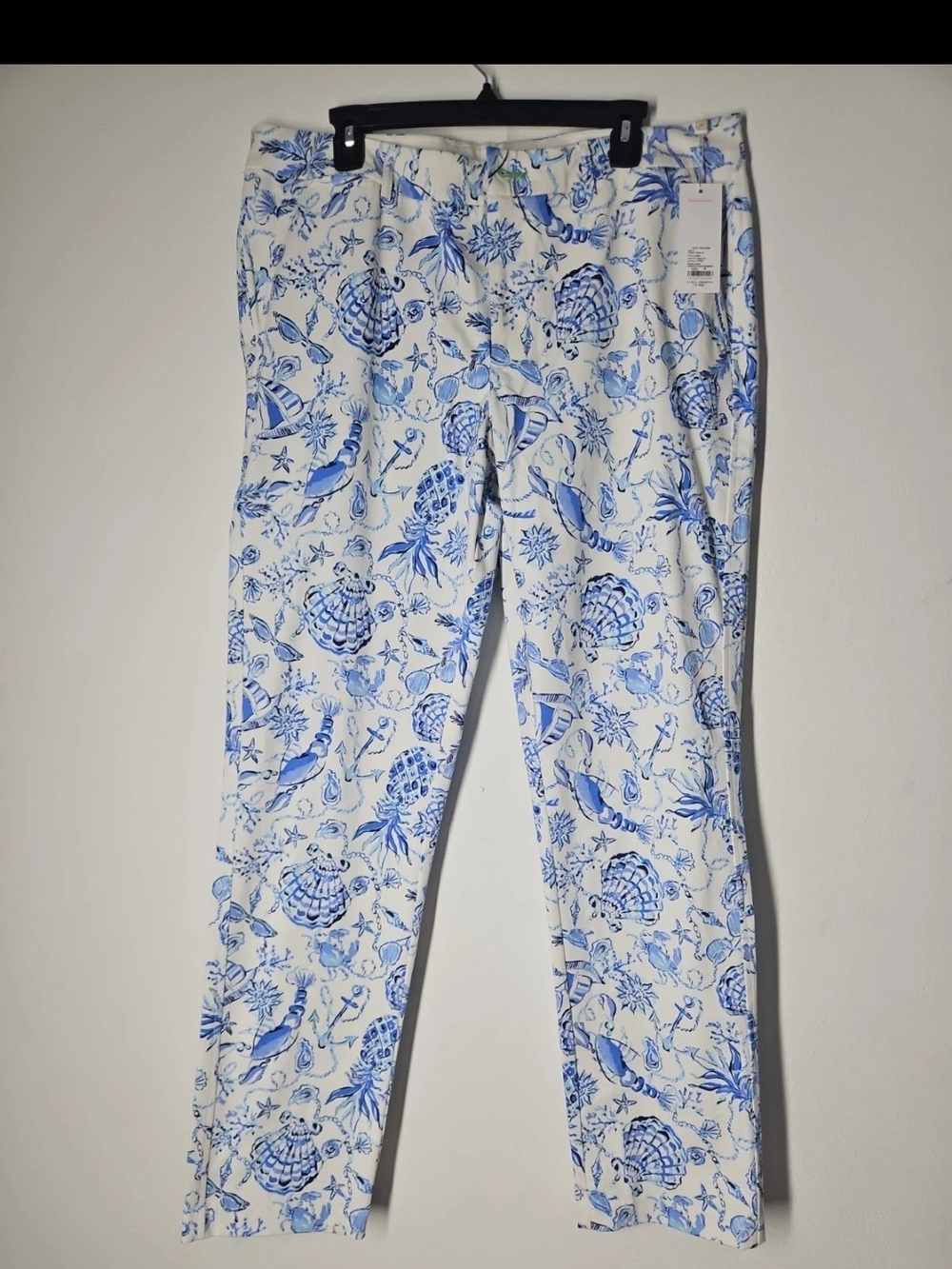 Lilly Pulitzer White Pants Size 36 with Blue Nautical Floral Print Fast Shipping
